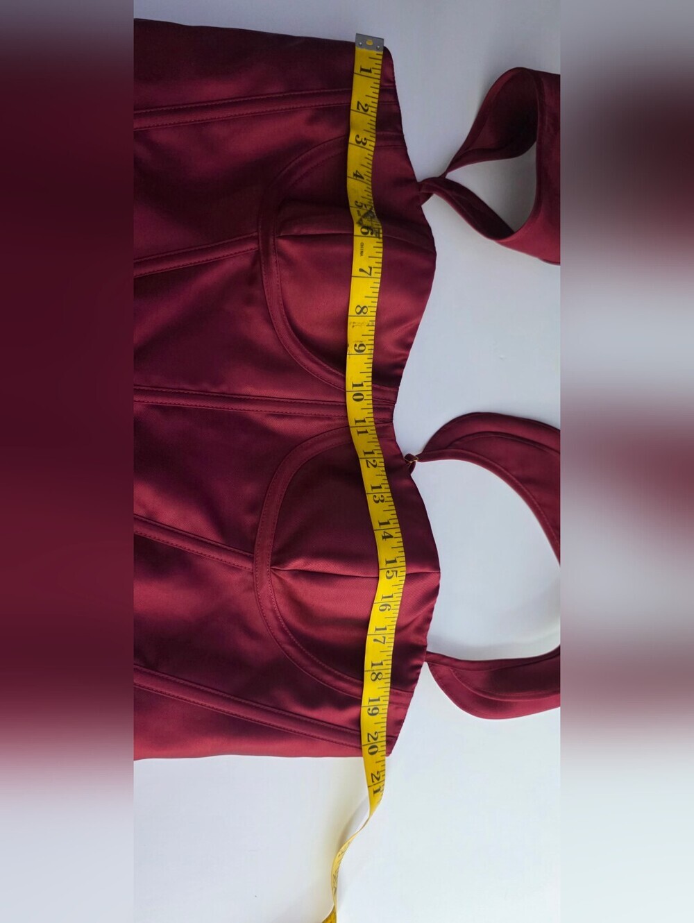 Dessy Collection Burgundy Satin Corset Gown with Slit - Picture 9 of 14